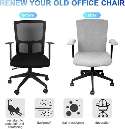 Tallew 8 Pcs Office Chair Covers Stretchable Armrest Seat,XL,Silver Grey | Universal Fit Office Desk Chairs, Protective Seat Backrest Slipcovers, Stretchable Prevent Wear, Easy Install for Rotating