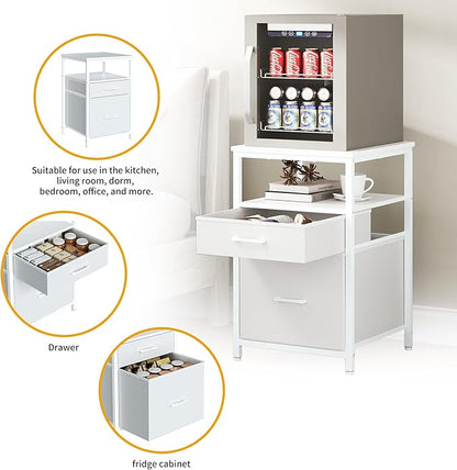 Herture Mini Fridge Stand with 3 Storage, Mini Fridge Cabinet, Beverage Fridge Table, Heavy Duty 18.11" L* 18.11" W Tabletop, for Dorm, Apartment,Office, Bedroom Black HB03BXW