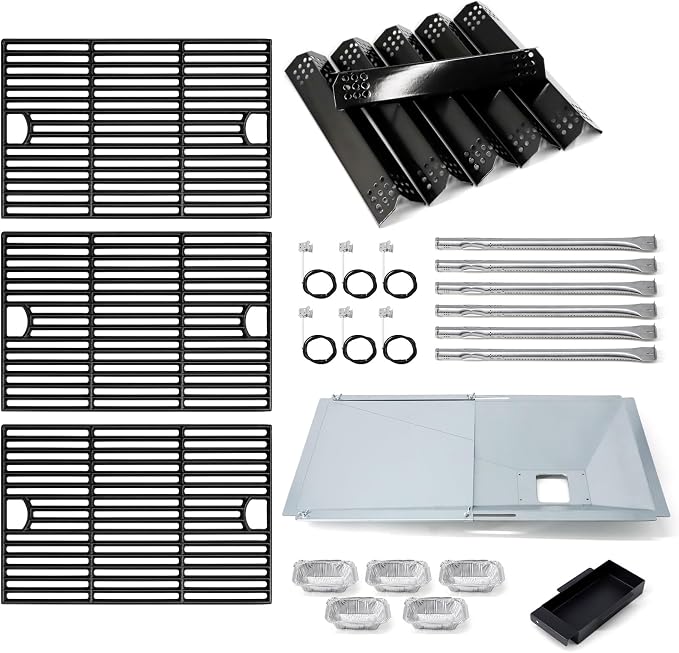 Replacement Parts for Nexgrill 720-0896B 720-0896 720-0896E 720-0896X, Drip Pan Grease Tray & Grill Grate & Flame Tamer & Burner and Igniter for Nexgrill 6 Burner 720-0896B Gas Grill