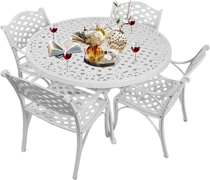 48.23" Patio Dining Table, All-Weather Cast Aluminum Table with 2.36" Umbrella Hole, Patio Furniture Table, Outdoor Dining Table for Backyard and Poolside