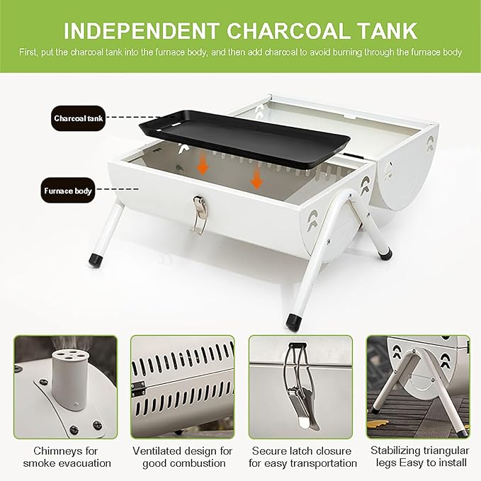 Portable Charcoal Grill,Small BBQ Grill with Smoker Double-Side Use,Mini Tabletop Barbecue Grill,Outdoor Charcoal Barrel BBQ Grill for Backyard Camping Picnics Compact Camping Grills