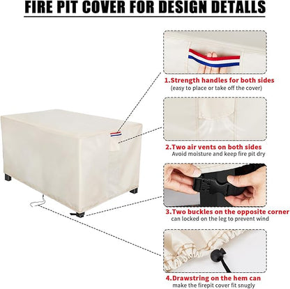 Fire Pit Cover Rectangular 48 Inch - Waterproof Outdoor Fire Table Cover Rectangle Heavy Duty, 600D Patio Propane Gas Firepit Cover Rectangular Tear Weather Resistant - 48 x 24 x 15 Inch Beige