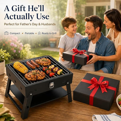 Small Portable Charcoal BBQ Grill: Table Top Mini Foldable Barbecue Grills for Beach, Birthday Gift for Men Dad Husband