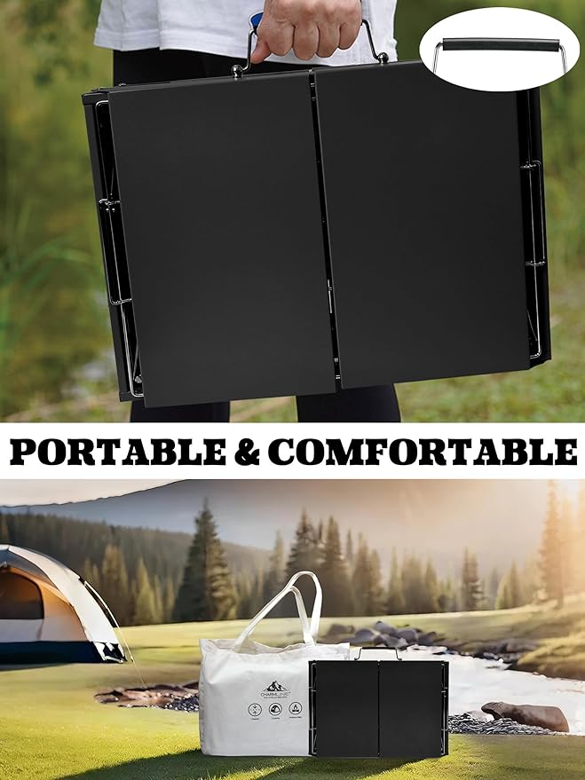 Charmline 20x14inch Big Foldable Portable Charcoal Grill, Charcoal Grills for Camping, Picnics, Gardens and Beach Parties, Black, With 44x24in Fireproof Mat