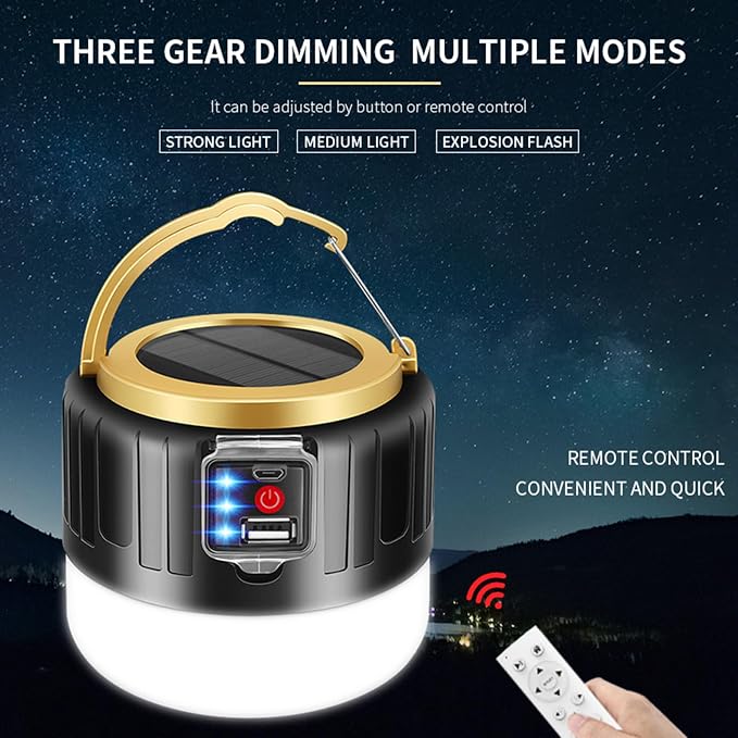 Solar LED Camping Light USB Rechargeable Tent Lamp for Fishing Barbecue Camping Lighting Outdoor Solar LED Lights Fishing Barbecue Rechargeable Light Bulb Three Lighting Modes