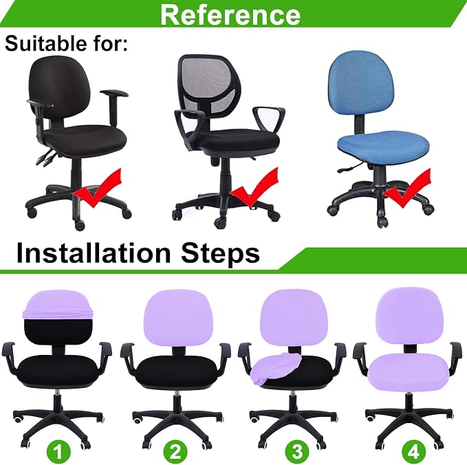 Smiry Office Computer Chair Covers for Desk Rotating Chair Protector | Stretch Jacquard Removable Washable Universal Slipcovers, Seat + Backrest Cover, Lavender