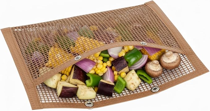 Mesh Grill Bags for Outdoor Grill – Reusable PTFE Non-Stick Grilling Pouch for Easy Cleanup, Grilling Bags for Vegetables, Fish & Smoker Accessories – Dishwasher Safe, 2Pcs