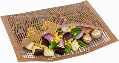 Mesh Grill Bags for Outdoor Grill – Reusable PTFE Non-Stick Grilling Pouch for Easy Cleanup, Grilling Bags for Vegetables, Fish & Smoker Accessories – Dishwasher Safe, 2Pcs