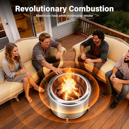 HGD 20 Inch Smokeless Patio Fire Pit, Outdoor Wood Burning Stove, Stainless Steel Firepit for Backyard, Patio, Garden, Picnic