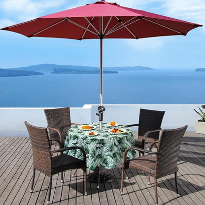 UMINEUX 60" Outdoor Round Tablecloth with Umbrella Hole and Zipper | Spring/Summer Waterproof Round Patio Table Cover for Picnic/BBQ/Garden, Bamboo Leaf