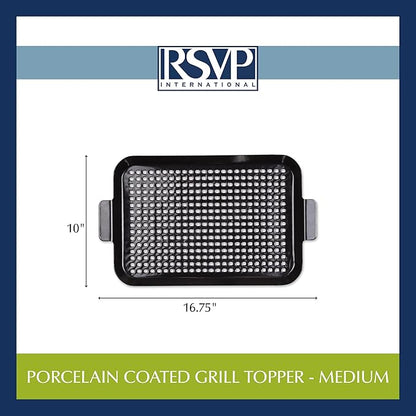 RSVP International Porcelain Coated Steel BBQ Grill Tray/Pan, Outdoor Barbeque Grilling Accessories for Cooking Fish & Vegetables, Dishwasher Safe, Medium, 16.75x10"