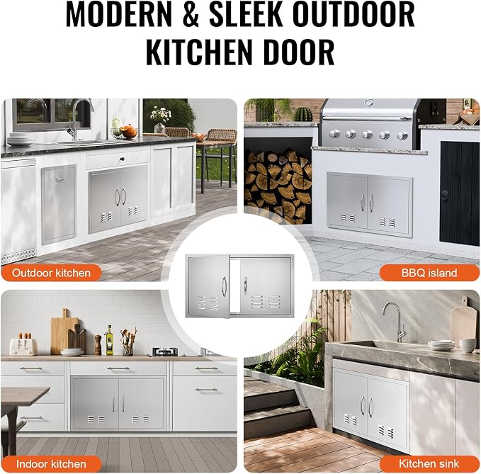 VEVOR Outdoor Kitchen BBQ Access Door,36W x 21H inches Double Vertical Stainless Steel Door with Handles and Vents, for BBQ Island, Grilling Station