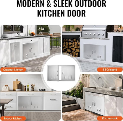 VEVOR Outdoor Kitchen BBQ Access Door,36W x 21H inches Double Vertical Stainless Steel Door with Handles and Vents, for BBQ Island, Grilling Station