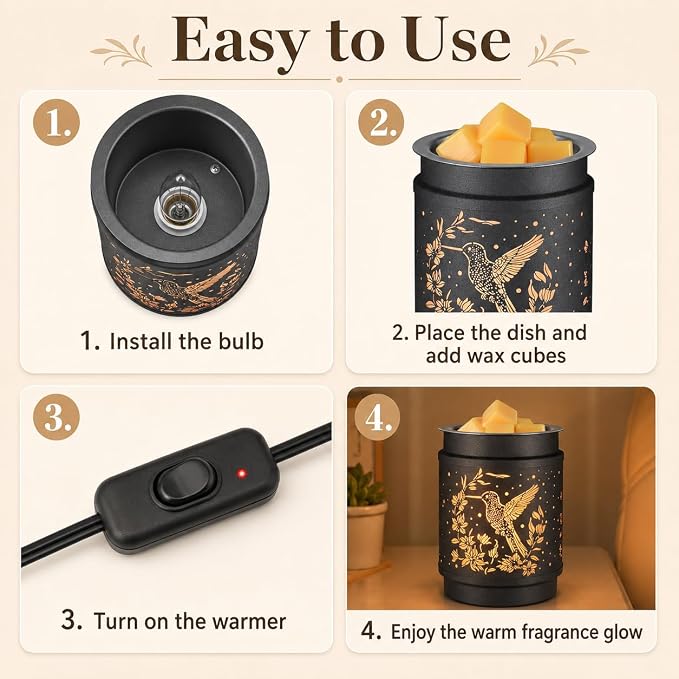 kobodon Wax Melt Warmer Hummingbird Metal Wax Warmer for Scented Wax | Electric Fragrance Candle Oil Burner 2 in 1 Wax Melts as Gifts for Moms Grandma Women Girls