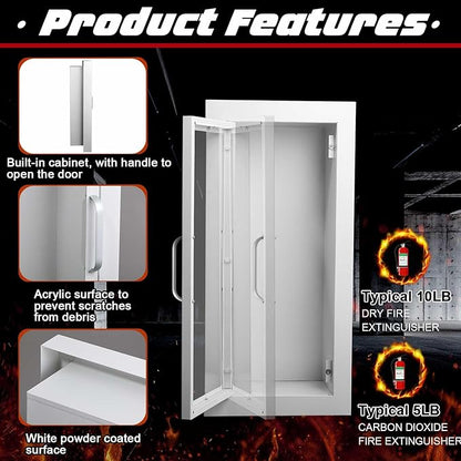 Zonon 2 Pcs Semi Recessed Fire Extinguisher Cabinet, Steel Wall Mount Cabinet with Magnetic Door & Handle, Acrylic Window, 2.5" Trim Frame, Fits 2.5/5/10 lb Fire Extinguishers, White