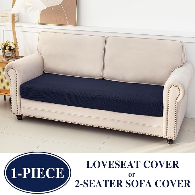 LA MEACK Couch Cushion Cover Loveseat Cover or 2 Seat Sofa Cover Washable Stretch Sectional Sofa Slipcover(1 Piece for Loveseat or Sofa 2-Seater, Navy)