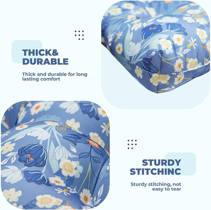 DANGHOOGY Wicker Chair Cushions, Waterproof Outdoor Loveseat Cushions for Patio Furniture, Tufted Wicker Furniture Cushions, 1 Loveseat and 2 U-Shaped Cushions (Blue Floral)