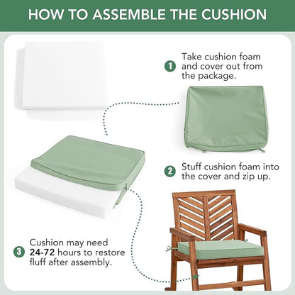 Outdoor Chair Cushions Set of 6: Waterproof & Color Fastness Seat Cushion for Patio Furniture - 22 x 22 x 3 Inch Chair Pads with Ties and Hidden Zipper - Patio Chair Cushion Replacement, Sage Green