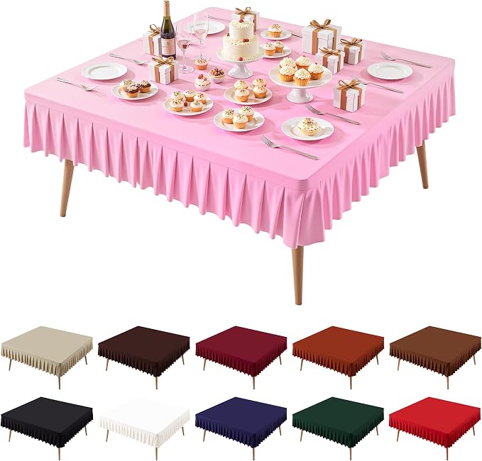 PARTISKY Baby Pink Spandex Square Tablecloths 60x60 Inch, Wrinkle Free Fitted Card Table Cloth Stretch Square Table Cover for Kitchen Dinner, Holiday Party, Wedding Banquet, Display Trade Show