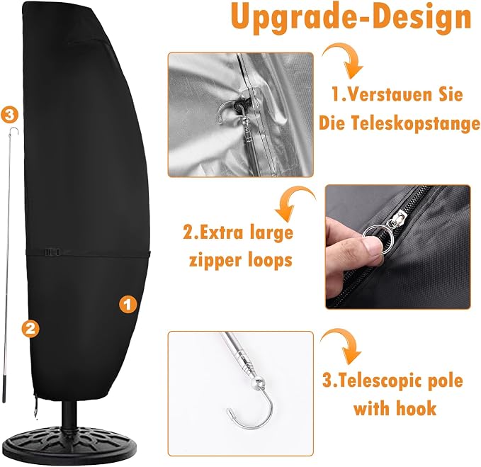 DOCEPERT Cantilever Umbrella Covers for Outdoor Umbrellas 9-12ft,420D Oxford Fabric Patio Offset Umbrella Cover with Sturdy Waterproof Zipper and Top Vent,Garden Outdoor Umbrella Covers