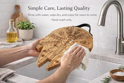 Millenium Falcon Inspired Wooden Cutting Board, Wood Cutting Boards for Kitchen, Non Toxic Hardwood Cutting Board, Wooden Chopping Board, Charcuterie Cheese Serving Board, Sci Fi Gift