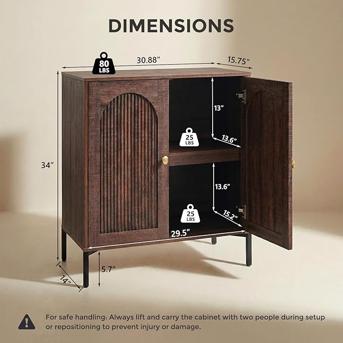 IFBUY Modern Sideboard Buffet Cabinet, 92.63" W Fluted Arched Buffet Cabinet with Storage and Adjustable Shelves, Wooden Modular Coffee Bar Cabinets for Kitchen, Entryway, Brown