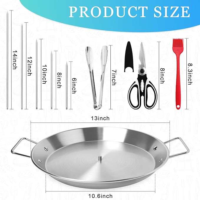 Al Pastor Skewer for Grill,Extra Large 13Inch Brazilian Spit Stand Fat Separator Tray with Removable Spikes Brush Clip Scissor,Stainless Steel Vertical Sticks for Shawarma,Chicken on Smoker Oven