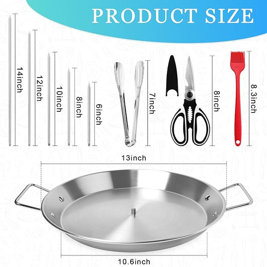 Al Pastor Skewer for Grill,Extra Large 13Inch Brazilian Spit Stand Fat Separator Tray with Removable Spikes Brush Clip Scissor,Stainless Steel Vertical Sticks for Shawarma,Chicken on Smoker Oven