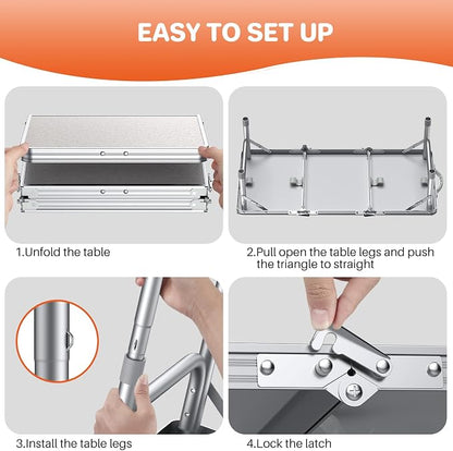 FUNYKICH 3ft Folding Camping Table, 3 Height Adjustable Max 27.5'', White | 34.2''x15.7'' Tabletop, Aluminum Lightweight Design, Portable Picnic Table for Car Camping Outdoor Backyard BBQ Beach