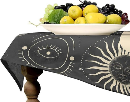 Sun Moon Tablecloth Boho Astrology Mystical Celestial Star Crescent Galaxy Space Table Cloth Water Resistant Wipeable Table Cover for Farmhouse Picnic Party Holiday Kitchen Dinner Table 55"x55"