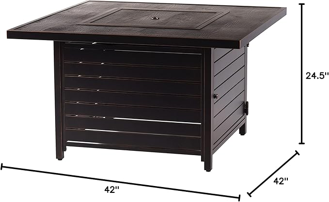 Oakland Living Square 42 in. x 42 in. Aluminum Propane Fire Pit Table with Glass Beads, Two Covers, Lid, 57,000 BTUs in Copper Finish, Black