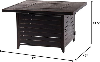 Oakland Living Square 42 in. x 42 in. Aluminum Propane Fire Pit Table with Glass Beads, Two Covers, Lid, 57,000 BTUs in Copper Finish, Black