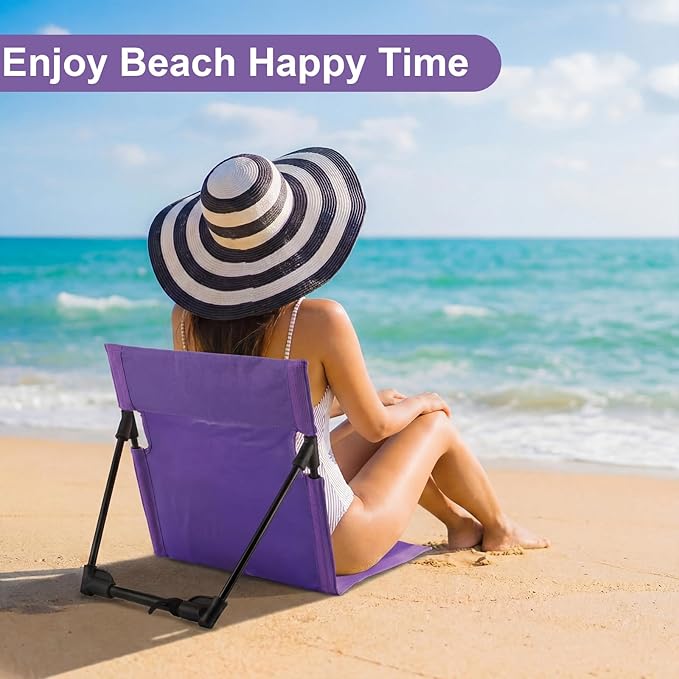 Karenhi 2 Pcs Foldable Poolside Beach Chairs for Edge of Pool Portable Beach Chairs Folding Pool Seats with Back Support Carry Bag for Adults Traveling Camping Picnic Lawn (Purple)