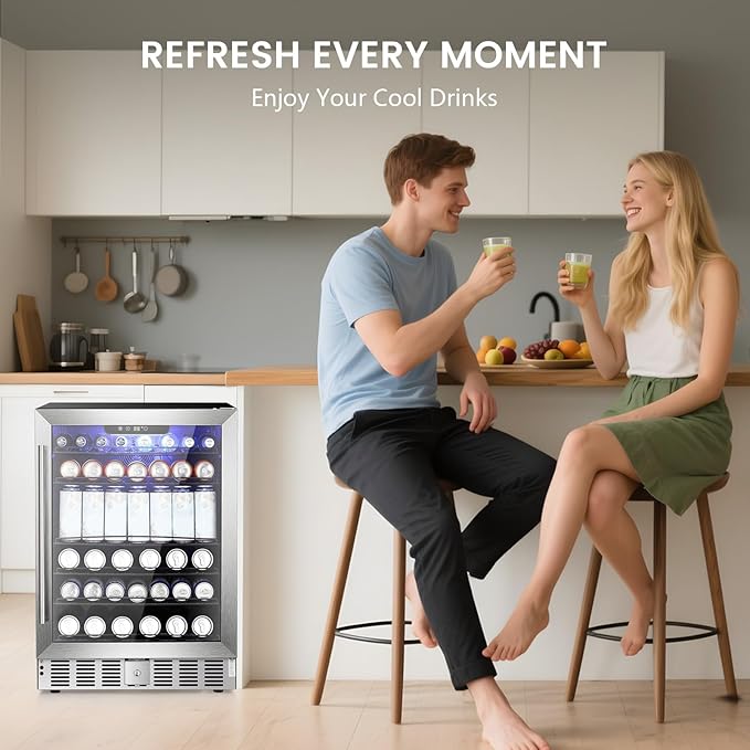 COWSAR 24 Inch Wine Cooler, 46 Bottles Commercial Wine Fridge, Tall Freestanding/Built-in Beverage Refrigerator Drink Fridge with Dual-Layer Digital Temp Control Glass Door, Removable Wooden Shelves