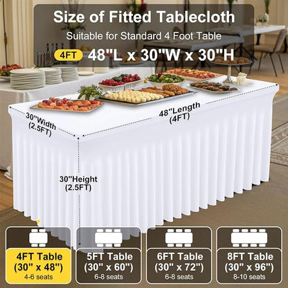 Smiry Spandex Elastic Fitted Table Cloth Skirt for 4FT Rectangle Table | Stretch Washable Table Cloth, Banquet Table Cover for Wedding, Party, Indoor & Trade Shows, (White, 48Lx30Wx30H)