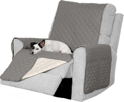 Furhaven Water-Resistant & Reversible Recliner Chair Cover Protector w/ Side Pockets for Dogs, Cats, & Children - Two-Tone Pinsonic Quilted Living Room Furniture Cover - Gray/Mist, Recliner