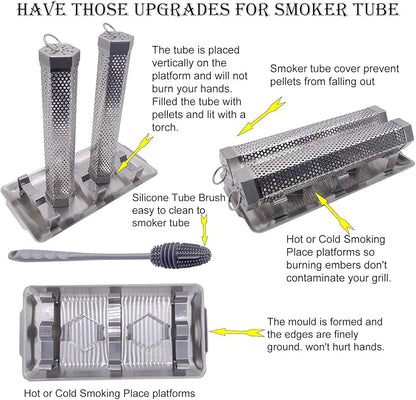 2-Pack 12" Pellet Smoker Tube - Smoke Tube for Pellet Smoker With a Stainless Steel Tray - 5 Hours of Billowing Smoke - Smoking Pip Works with Any Grill or Smoker (2 X 12" smoker tube)
