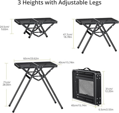 Anbte 2ft Folding Grill Table, Supports 180 Lbs, 2 Adjustable Height 28” Portable Grill Table Heat-Resistant Tabletop, Folding Metal Table for Camping BBQ Cooking Backyard Outdoor, 24" X 16", Black