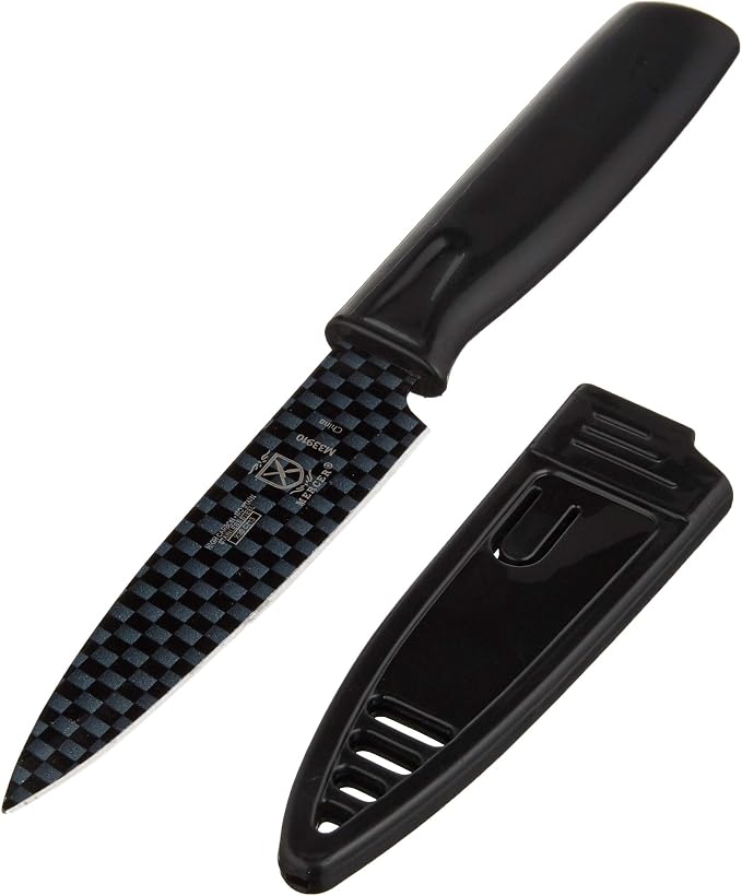 Mercer Culinary Non-Stick Paring Knife with ABS Sheath, 4 Inch, Black, 1 Pack