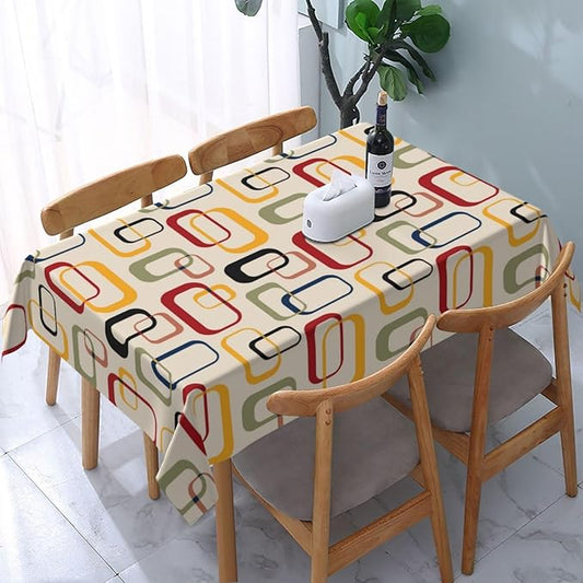 Mid Century Modern Retro Tablecloth for Dining Room Kitchen Birthday Party Decorations, Rectangular 54"x72" Oil-Proof Waterproof Vintage Decorative Table Cover