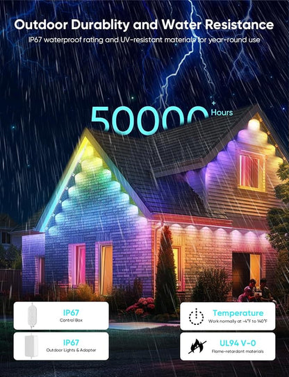 APPECK Permanent Outdoor Lights Pro, 150ft with 108 RGBCW Eaves Lights | Dual Lens, 108W, 80lm, Cuttable, IP67 Waterproof Lighting for Daily and Holiday Decor, Compatible with Alexa, White