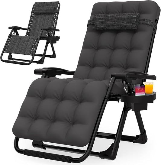 Suteck Zero Gravity Chair, Reclining Camping Chairs w/Removable Cushion | Anti Gravity Recliner Lounge Chair with Aluminum Alloy Lock & Cup Holder, 90-170° Adjustable, for Lawn Patio Indoor