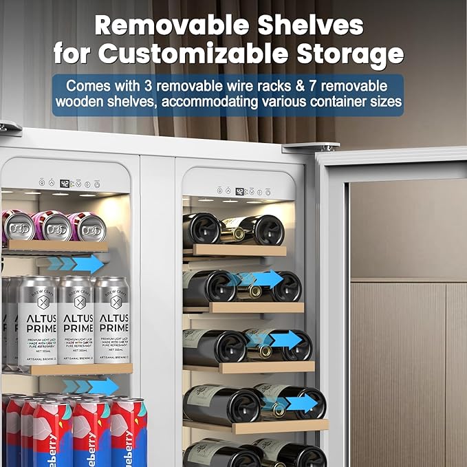 24 Inch Dual Zone Wine and Beverage Refrigerator - Under Counter Built-in/Free Standing Beverage Cooler with Glass Door,Beverage Fridge with Large Capacity, Advanced Cooling System, White