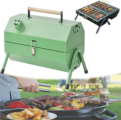 Folding Portable Barbecue Charcoal Grill,Tabletop Charcoal Outdoor Indoor BBQ Grill Durable Small Charcoal Barbecue for Patio Balcony Picnic Camping Cooking(Green)
