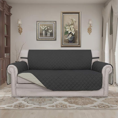 Easy-Going Reversible Couch Cover, 2 Cushion Sofa, Darkgray/Beige | Oversized Loveseat Slipcover For Dogs, Water Resistant Mat, Living Room, Non-Slip Sofa Cover, Pet Friendly