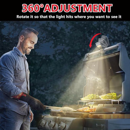 Rechargeable Grill Lights for Outdoor Grill for Weber Genesis Spirit Summit Handle Accessories BBQ Lights 360°Flexible Rotation, 2 Lamp Beads Higher Brightness, Type-C Charging