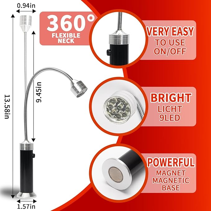 Grill Light, Grill Accessories for Men Dad Boyfriend, LED BBQ Light with Magnetic Base & 360° Flexible Gooseneck, Grilling Gifts for Men, Batteries Included-1 Pair