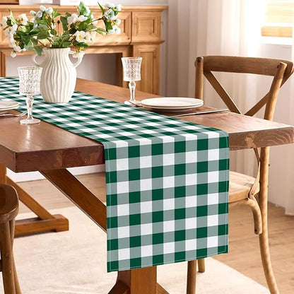Green and White Gingham Table Runner Golf Let's Partee Checkered Decoration Hunting Christmas St. Patrick's Day BBQ Picnic Home Kitchen Table Decor