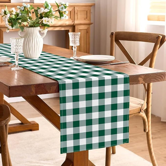 Green and White Gingham Table Runner Golf Let's Partee Checkered Decoration Hunting Christmas St. Patrick's Day BBQ Picnic Home Kitchen Table Decor