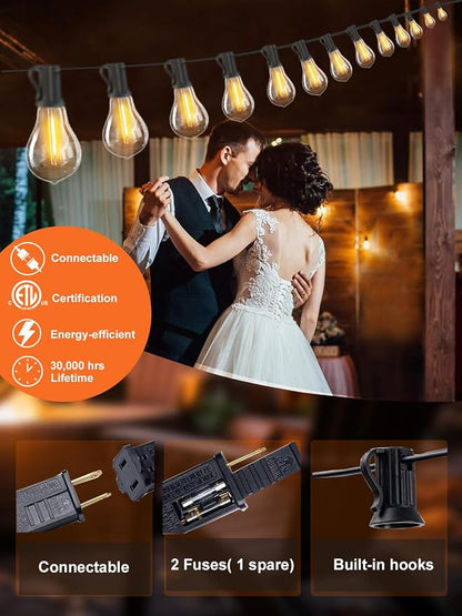 Outdoor String Lights 200FT Waterproof Patio Lights for Porch Backyard Yard | 2FT Bulbs Apart,200FT Connectable Outside Lighting with 100+6 Shatterproof Dimmable Edison LED Bulbs for Garden Balcony Party